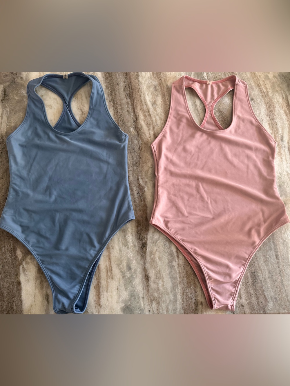 Montce | Women’s One-Piece Swimsuits in Dusty Blue & Blush Pink | Large